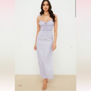 House of CB Janelle Lilac Floral Shirred Ankle Dress